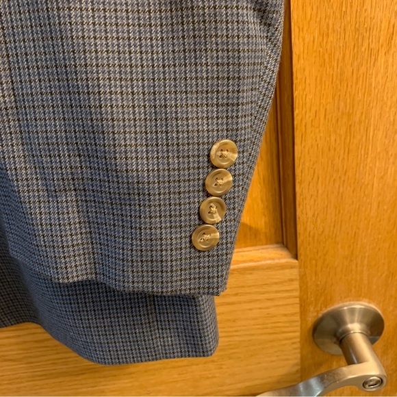 Chaps Sport Coat Blazer Mens 48L Black Blue Mini Check Plaid - 2 Button - Clean - Picture 4 of 7